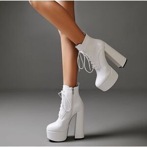 Womens Ankle Boots High Heels Shoes Lace Up Platform Block Heels Pumps
